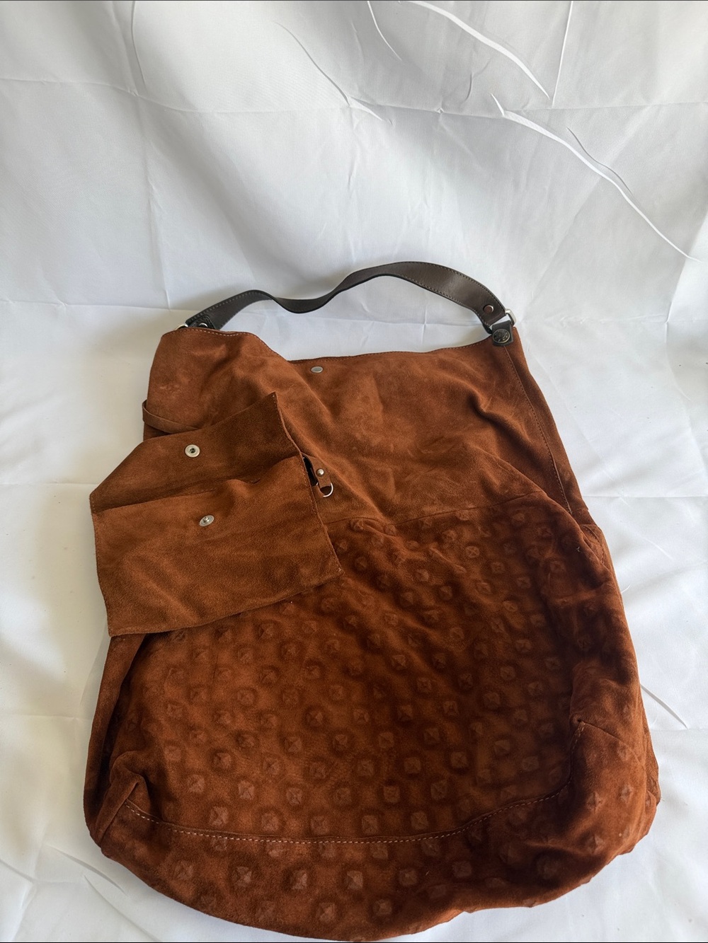 Suede Tote Bag in Chestnut Brown - Oversized Spacious Everyday Shoulder Bag